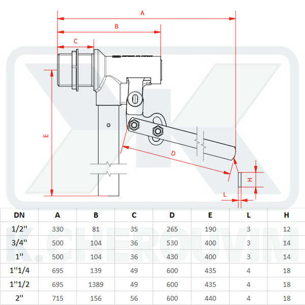 FLOAT VALVE SICILIA 1 1/4" FOR TANKS, BRASS BODY, STAINLESS STEEL ARM AND SEAT, UP TO 4 BAR - Image 2