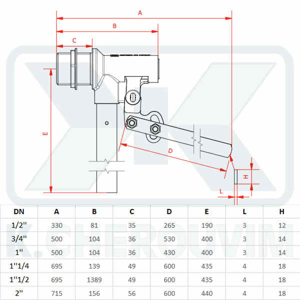 FLOAT VALVE SICILIA 1 1/2" FOR TANKS, BRASS BODY, STAINLESS STEEL ARM AND SEAT, UP TO 4 BAR - Image 2