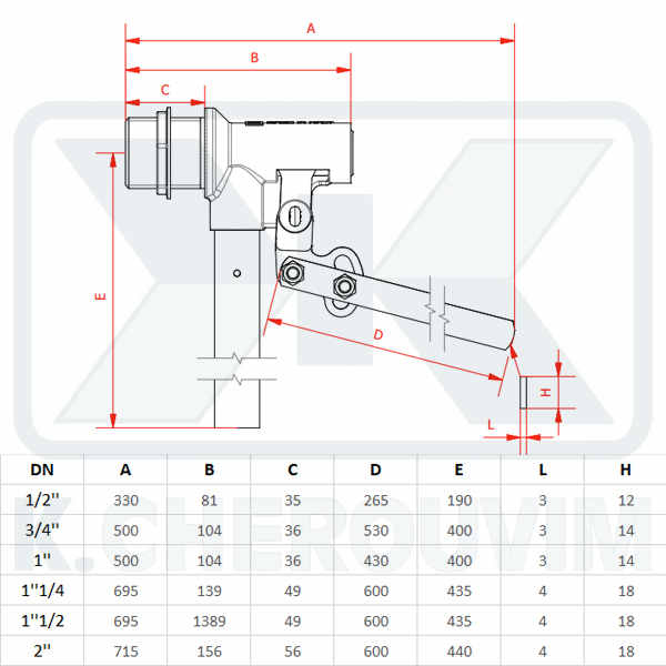 FLOAT VALVE SICILIA 2" FOR TANKS, BRASS BODY, STAINLESS STEEL ARM AND SEAT, UP TO 3 BAR - Image 2
