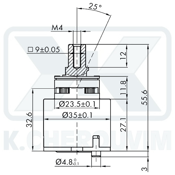 MECHANISM Κ35Α - ? 35 WITH 2 SPILE WITHOUT DISTRIBUTOR CERAMIC FOR MIXING MIXER, LEVER 9X9 - Image 2