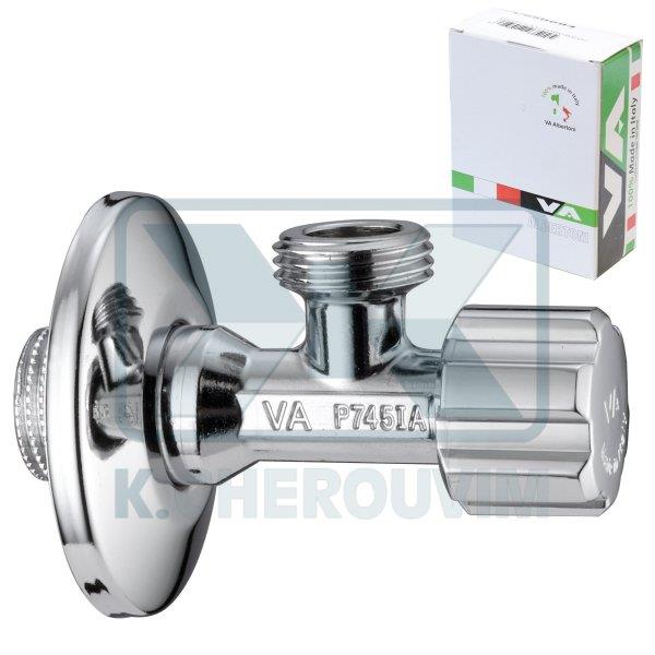 ΔΙΑΚΟΠΤΗΣ ΜΕ ΡΟΖΕΤΑ ΣΕ ΚΟΥΤΑΚΙ 1/2" Χ 1/2" ΓΩΝΙΑΚΟΣ ΧΡΩΜΕ ALBERTONI (DVGW)