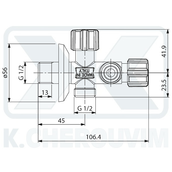 ΔΙΑΚΟΠΤΗΣ DUAL ΤΡΙΟΔΟΣ ΜΕ 2 ΛΑΒΕΣ ΚΑΙ ΡΟΖΕΤΑ 1/2" ΑΡΣ. ΑΡΣ. ΑΡΣ. ΓΩΝΙΑΚΟΣ ΧΡΩΜΕ ALBERTONI - Image 2