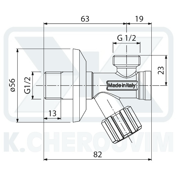 ΔΙΑΚΟΠΤΗΣ ΜΕ ΦΙΛΤΡΟ 1/2" Χ 1/2" ΓΩΝΙΑΚΟΣ ΧΡΩΜΕ ΜΕ ΡΟΖΕΤΑ ALBERTONI - Image 2