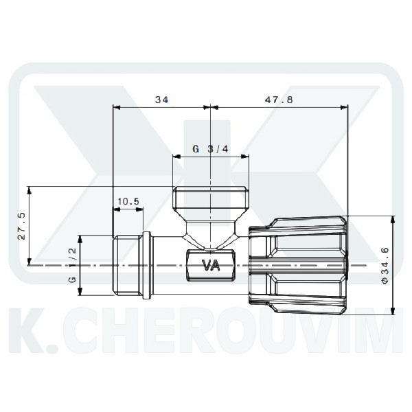 ΔΙΑΚΟΠΤΗΣ Β.Τ. 1/2" Χ 3/4" ΓΩΝΙΑΚΟΣ ΜΕ ΠΛΑΣΤΙΚΗ ΣΤΡΟΓΓΥΛΗ ΛΑΒΗ ΧΡΩΜΕ ALBERTONI - Image 2