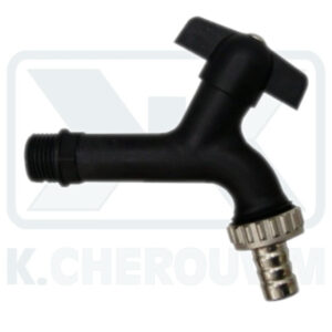 BIB TAP EUROGARDEN BLACK PLASTIC 1/2" WITH FITTING 3/4"