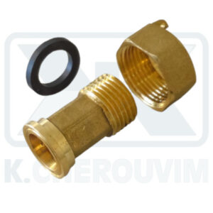 WATER METER BRASS COUPLING 1/2" MALE X 3/4" FEMALE - L36 WITH RUBBER GASKET