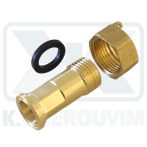 WATER METER BRASS COUPLING 1/2" MALE X 3/4" FEMALE - L48 WITH RUBBER GASKET
