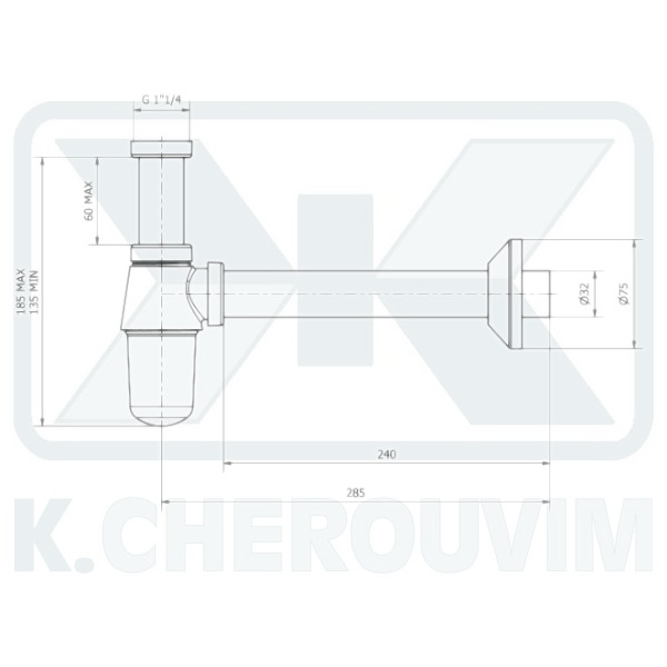SIPHON POT CROM. WASHBASIN 1"1/4 X ? 32 X L250 DIN 19545 - Image 2