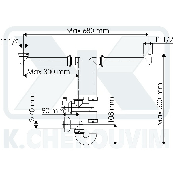 ΣΙΦΟΝΙ SPAZIO ΣΩΛΗΝΩΤΟ ΔΙΠΛΟ ΝΕΡΟΧΥΤΗ 1"1/2 Χ Φ40 ΠΛΑΣΤΙΚΟ ΛΕΥΚΟ - Image 2