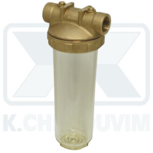 DEVICE WITH NICKEL HEAD AND CONTAINER TRANSPARENT PLASTIC 3/4" FEMALE FEMALE X 9"3/4 (INSERT 25 cm) FILTER WATER