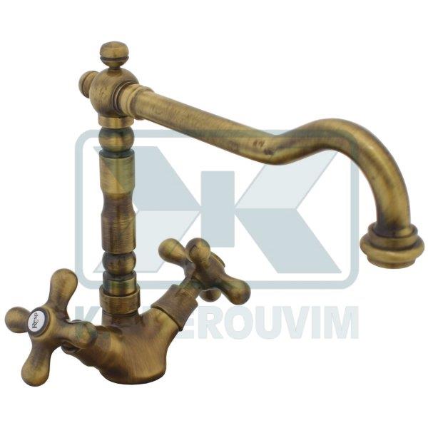 WATER MIXER OLD BRONZE KITCHEN COUNTER WITH TAP SPOUT ANTICO AND CERAMICS MECHANISMS