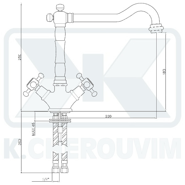 WATER MIXER OLD BRONZE KITCHEN COUNTER WITH TAP SPOUT ANTICO AND CERAMICS MECHANISMS - Image 2
