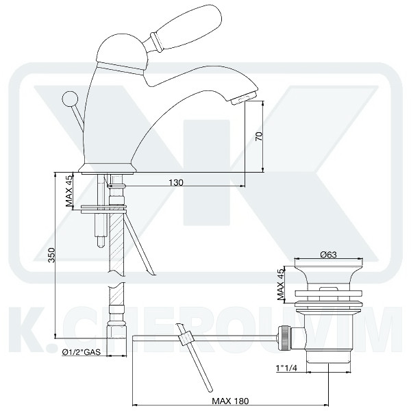 WATER MIXER IMPERIAL-OTELLO BRONZE-WOOD WASHBASIN MIXING - Image 2