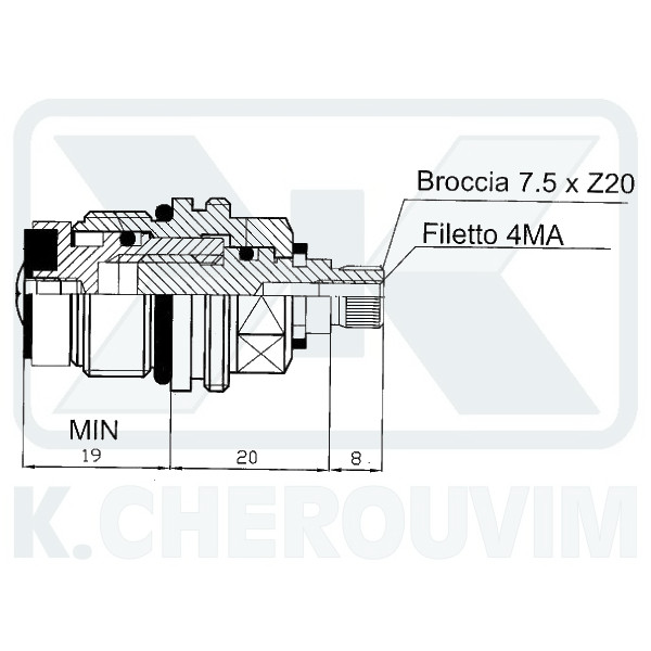 1/2" BRASS HEADWORK GERMANY TYPE SPLINE ? 8 X Ζ20 - Μ4 FOR CLASSIC TAPS - Image 2
