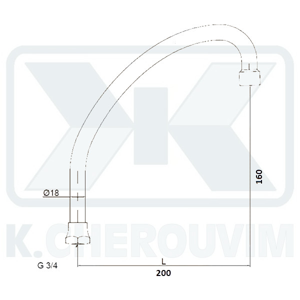 UNIVERSAL "J" SPOUT FOR SINK TAPS 3/4" x L 200 mm - Image 2
