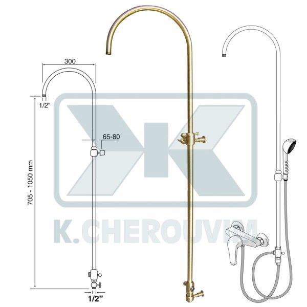 ΚΟΛΟΝΑ ARCO BRONZE ΜΕ 2 ΣΤΗΡΙΓΜΑΤΑ ΤΟΙΧΟΥ, ΔΙΑΝΟΜΕΑ & ΣΤΗΡΙΓΜΑ ΤΗΛΕΦΩΝΟΥ ΠΤΥΣΣΟΜΕΝΗ 1/2"Α. Χ1/2"Α.