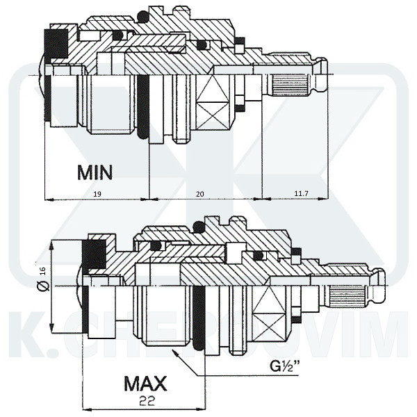 1/2" BRASS HEADWORK GERMANY TYPE WITH BALL SPLINE ? 8 X Ζ20 - Μ4 FOR CLASSIC TAPS - Image 2