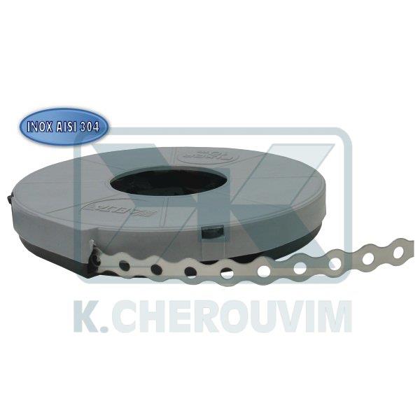 STEEL BANDING STRIP INOX AISI 430 PERFORATED 17 X 0,8 X Φ7 X 10 METERS