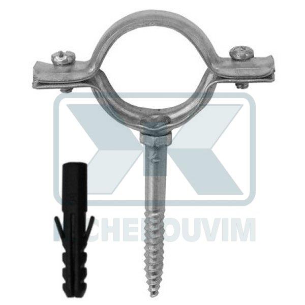 SUPPORT IRON PIPE SINGLE 3/4" (? 26-28) GALVANIZED WITH INTEGRATED HEX HEAD LAG SCREW & SCREW ANCHOR PLASTIC