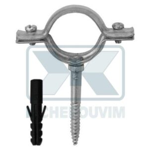 SUPPORT IRON PIPE SINGLE 2" (∅ 60-64) GALVANIZED WITH INTEGRATED HEX HEAD LAG SCREW & SCREW ANCHOR PLASTIC