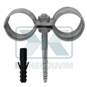 SUPPORT IRON PIPE DOUBLE 1" (∅ 32-35) GALVANIZED WITH INTEGRATED HEX HEAD LAG SCREW & SCREW ANCHOR PLASTIC