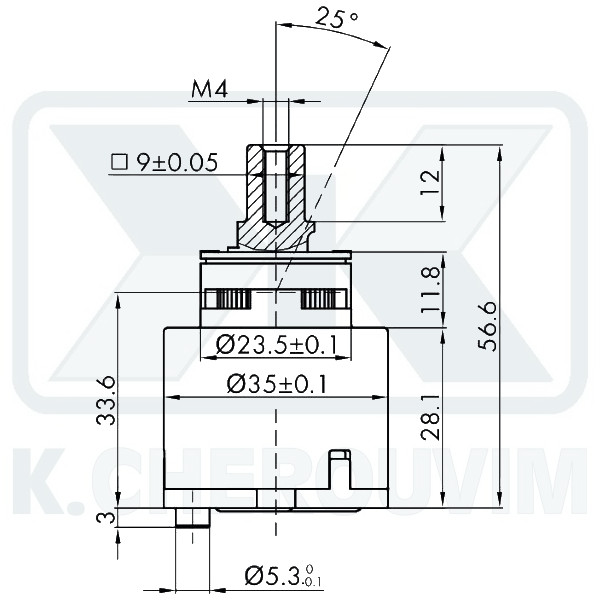 MECHANISM Κ35C - ? 35 WITH 1 SPILE WITHOUT DISTRIBUTOR CERAMIC FOR MIXING MIXER, LEVER 9X9 - Image 2