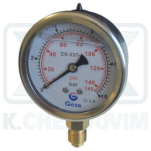 MANOMETER INOX-BRASS GLYCERIN VERTICAL ∅ 63/10 bar 1/4" (DOWN THREAD)