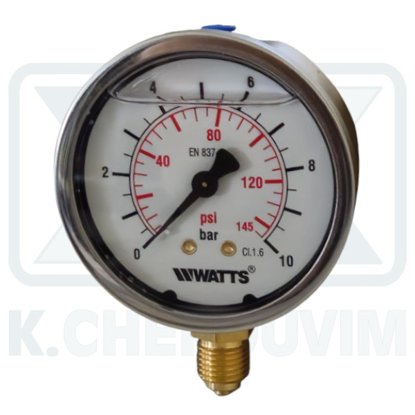 MANOMETER INOX-BRASS GLYCERIN VERTICAL ? 63/10 bar 1/4" (DOWN THREAD)