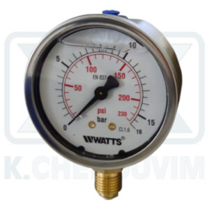 ΜΑΝΟΜΕΤΡΟ ΙΝΟΧ-ΟΡΕΙΧΑΛΚΙΝΟ ΓΛΥΚΕΡΙΝΗΣ ΚΑΘΕΤΟ Φ63/16 bar 1/4" (ΚΑΤΩ ΣΠΕΙΡΩΜΑ)