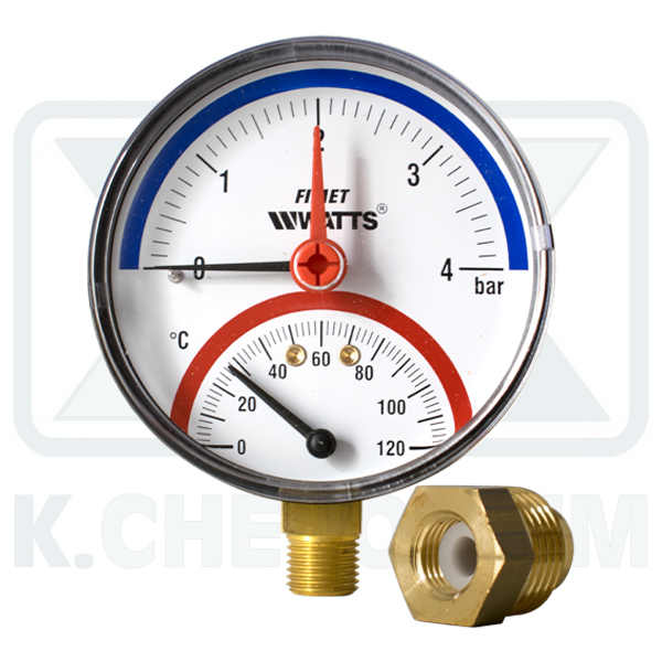 THERMOMANOMETER VERTICAL ? 80/4 bar +120°C, 1/4" (DOWN THREAD) WITH VALVE REPLACEMENT 1/2"