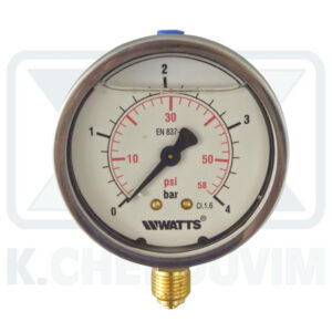 ΜΑΝΟΜΕΤΡΟ ΙΝΟΧ-ΟΡΕΙΧΑΛΚΙΝΟ ΓΛΥΚΕΡΙΝΗΣ ΚΑΘΕΤΟ Φ63/4 bar 1/4" (ΚΑΤΩ ΣΠΕΙΡΩΜΑ)