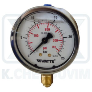 ΜΑΝΟΜΕΤΡΟ ΙΝΟΧ-ΟΡΕΙΧΑΛΚΙΝΟ ΓΛΥΚΕΡΙΝΗΣ ΚΑΘΕΤΟ Φ63/25 bar 1/4" (ΚΑΤΩ ΣΠΕΙΡΩΜΑ)