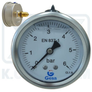 MANOMETER INOX-BRASS GLYCERIN HORIZONTAL ∅ 63/6 bar 1/4" (BACK THREAD)