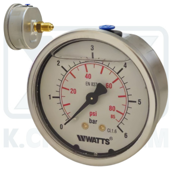 MANOMETER INOX-BRASS GLYCERIN HORIZONTAL ? 63/6 bar 1/4" (BACK THREAD)