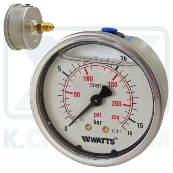 MANOMETER INOX-BRASS GLYCERIN HORIZONTAL ? 63/16 bar 1/4" (BACK THREAD)