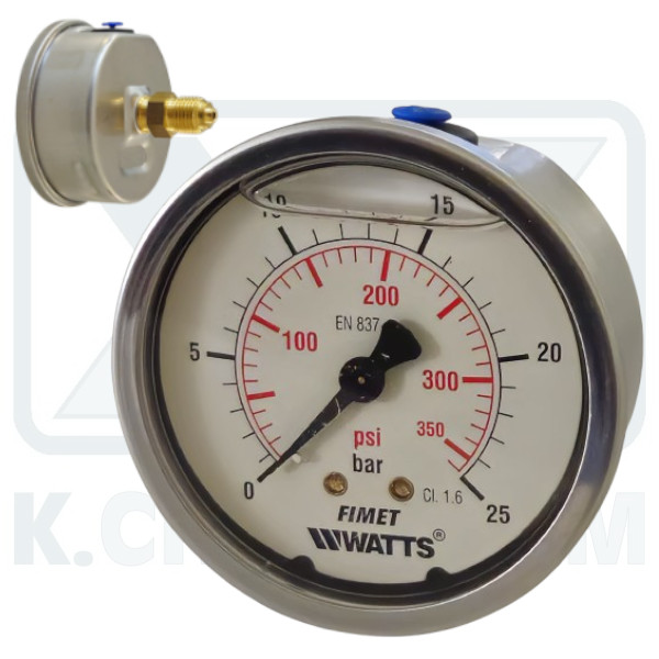 MANOMETER INOX-BRASS GLYCERIN HORIZONTAL ? 63/25 bar 1/4" (BACK THREAD)