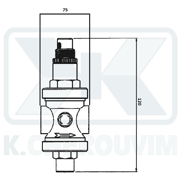 ΜΕΙΩΤΗΣ ΠΙΕΣΗΣ ΟΡΕΙΧΑΛΚΙΝΟΣ 1/2" ΘΗΛ. ΘΗΛ. ΜΕ ΕΔΡΑ ΙΝΟΧ PN 25 ΚΑΙ ΥΠΟΔΟΧΗ ΓΙΑ ΜΑΝΟΜΕΤΡΟ 1/4" - Image 2