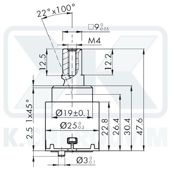 MECHANISM Κ25 - ? 25 WITH 2 SPILE WITHOUT POINTS CERAMIC FOR MIXING MIXER, LEVER 9X9 - Image 2