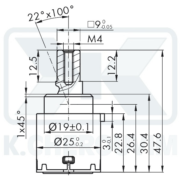 MECHANISM Κ25Η - ? 25 WITH SIDE SPILE WITHOUT POINTS CERAMIC FOR MIXING MIXER, LEVER 9X9 Η48 - Image 2