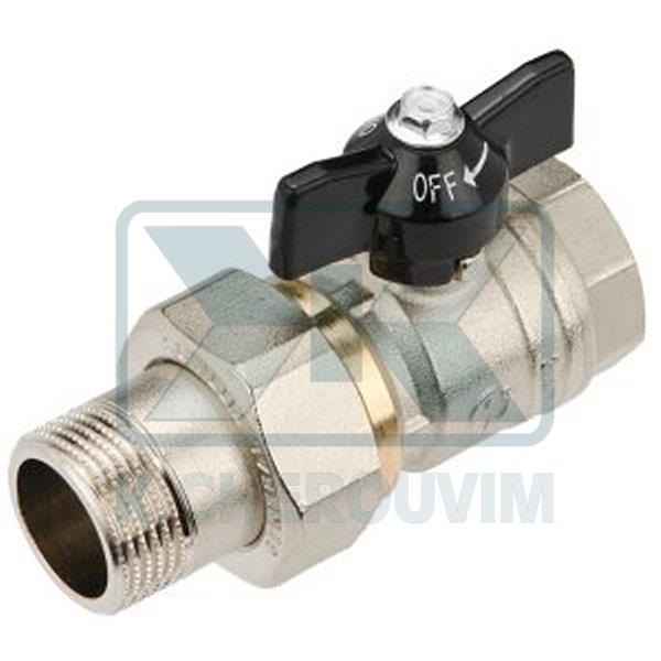 BALL VALVE N. 797 - 1" M.F. WITH UNION NUT FULL FLOW WITH ALUMINIUM BUTTERFLY HANDLE PN25 NICKEL PLATED