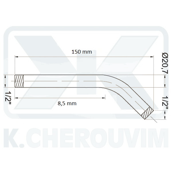 ΒΡΑΧΙΟΝΑΣ 45° Φ20,7 Χ L150 ΧΡΩΜΕ ΓΙΑ ΚΩΔΩΝΑ ΝΤΟΥΣ 1/2" ΑΡΣ. ΑΡΣ. ΧΩΡΙΣ ΡΟΖΕΤΑ - Image 2