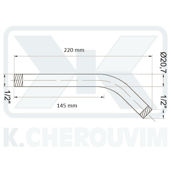 ΒΡΑΧΙΟΝΑΣ 45° Φ20,7 Χ L220 ΧΡΩΜΕ ΓΙΑ ΚΩΔΩΝΑ ΝΤΟΥΣ 1/2" ΑΡΣ. ΑΡΣ. ΧΩΡΙΣ ΡΟΖΕΤΑ - Image 2