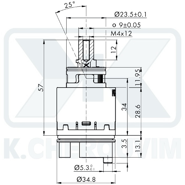 MECHANISM ΝΚJ42D - ∅ 42 RIGHT WARM 1 SPILE AND DISTRIBUTOR CERAMIC FOR MIXING MIXER - Image 2