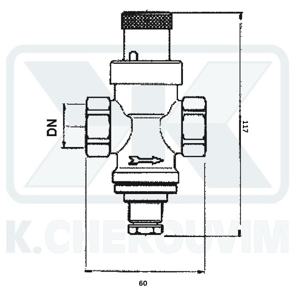 ΜΕΙΩΤΗΣ ΠΙΕΣΗΣ "MINION" 3/4" Θ.Θ. ΟΡΕΙΧΑΛΚΙΝΟΣ ΜΕ ΥΠΟΔΟΧΗ ΓΙΑ ΜΑΝΟΜΕΤΡΟ 1/4" L60 - PN15 - Image 2