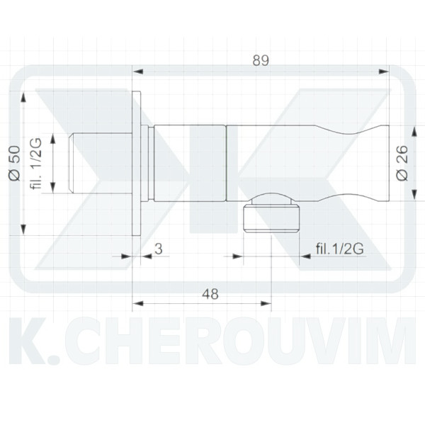 ΠΑΡΟΧΗ ΝΤΟΥΣ ΤΕΤΡΑΓΩΝΗ ΜΕ ΣΤΑΘΕΡΟ ΣΤΗΡΙΓΜΑ ΟΡΕΙΧΑΛΚΙΝΗ ΧΡΩΜΕ ΜΑΣΙΦ 1/2" ΑΡΣ. ΜΕ ΡΟΖΕΤΑ - Image 2