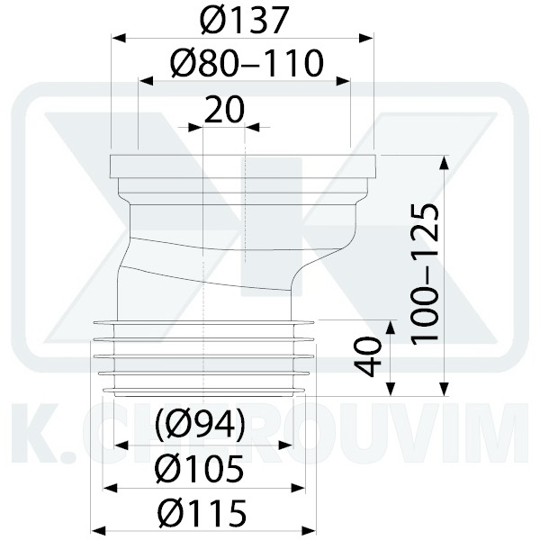 WC OFFSET CONNECTOR A991-20 LONG ?100–110 ? 20 MM WHITE POLYPROPYLENE - Image 2