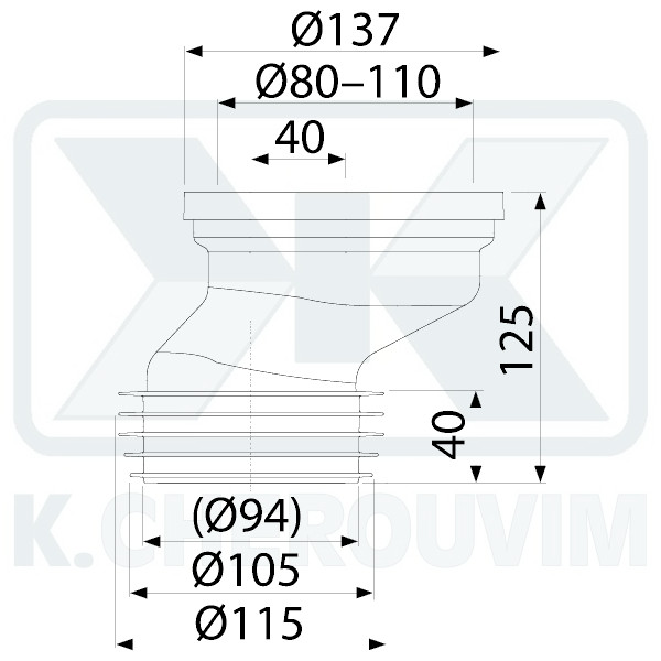 WC OFFSET CONNECTOR A991-40 LONG ?100–110 ? 40 MM WHITE POLYPROPYLENE - Image 2