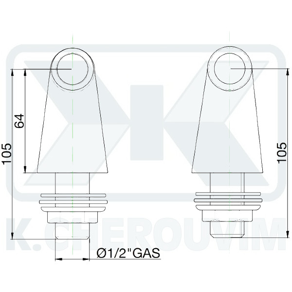 ΖΕΥΓΟΣ ΚΟΛΟΝΑΚΙΑ ΓΩΝΙΑΚΑ ΕΞΩΤΕΡΙΚΑ Η65 Χ 1/2" ΑΡΣ. Χ 3/4" ΑΡΣ. ΧΡΩΜΕ ΜΠΑΤΑΡΙΩΝ ΛΟΥΤΡΟΥ - Image 2