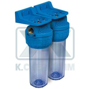 DOUBLE HOUSING, ASSEMBLED WITH FITTING AND BRACKET, FOR DOMESTIC AND INDUSTRIAL USES FOR TREATMENT OF DRINKING AND NO DRINKING WATER