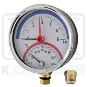 THERMOMANOMETER VERTICAL ? 80/6 bar +120°C, 1/4" (DOWN THREAD) WITH VALVE REPLACEMENT 1/2"